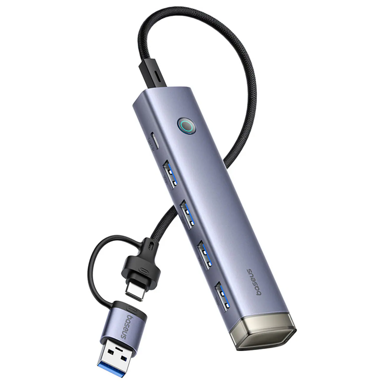 Baseus UltraJoy-serien USB-A/USB-C-hubb, 4xUSB-A 3.0, 1xUSB-C 5V – grå