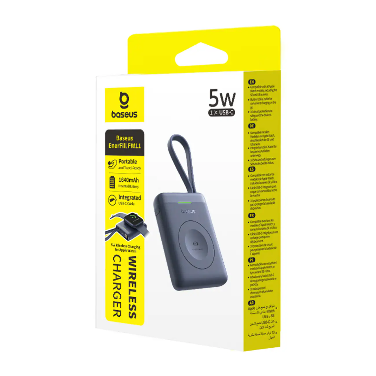 Baseus EnerFill FW11 5 W powerbank för Apple Watch med inbyggd kabel – svart, bild 4