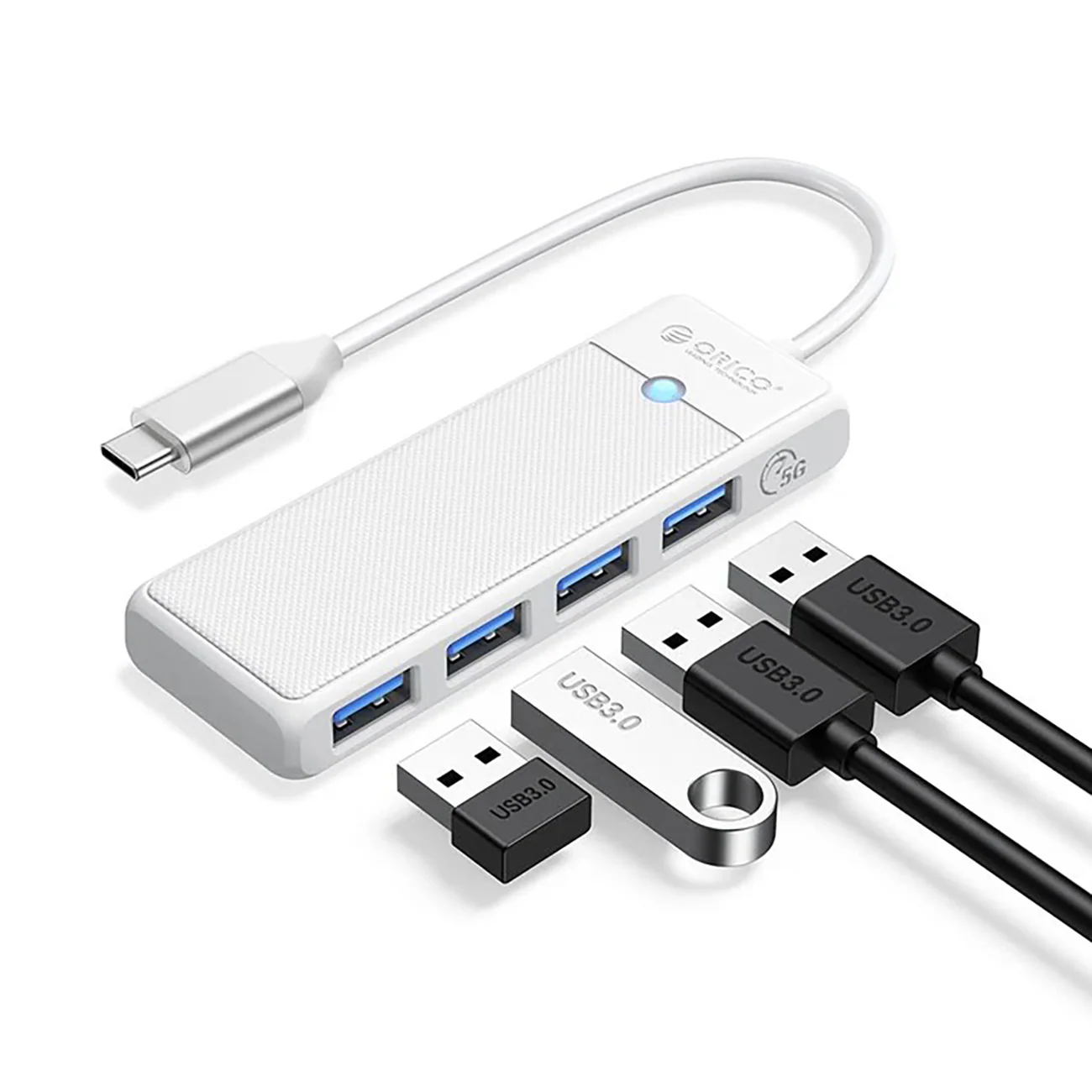 Orico PAPW4A-C3 USB-hubb med 4 portar (4x USB-A 3.0), 0,15 m – vit