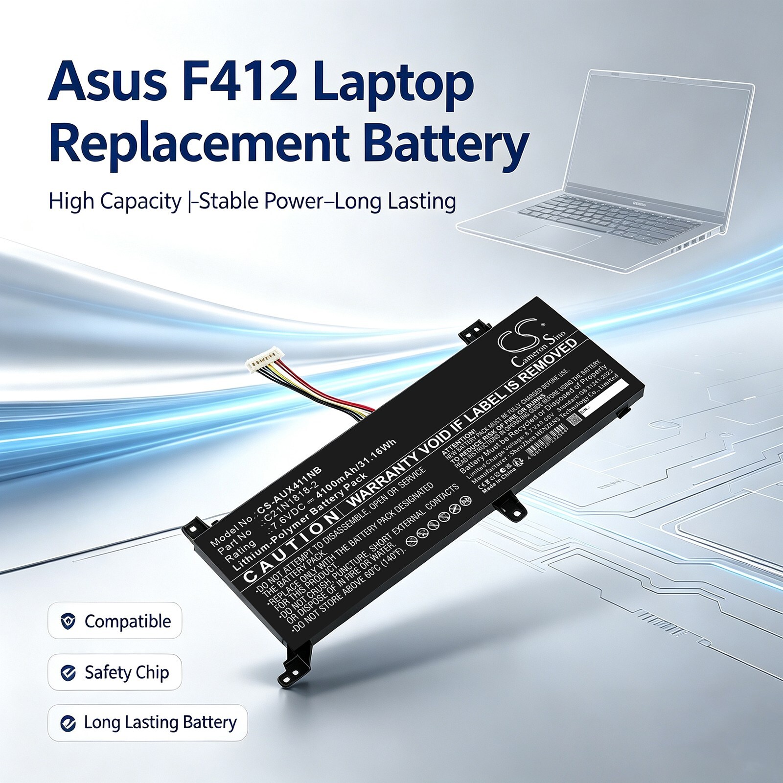 Batteri till Laptop, Bärbar dator för Asus F412, X412, A412D m.fl., bild 4
