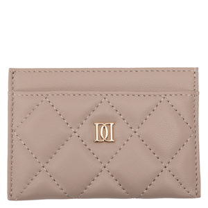 DARK Leather Quilted Card Holder Taupe