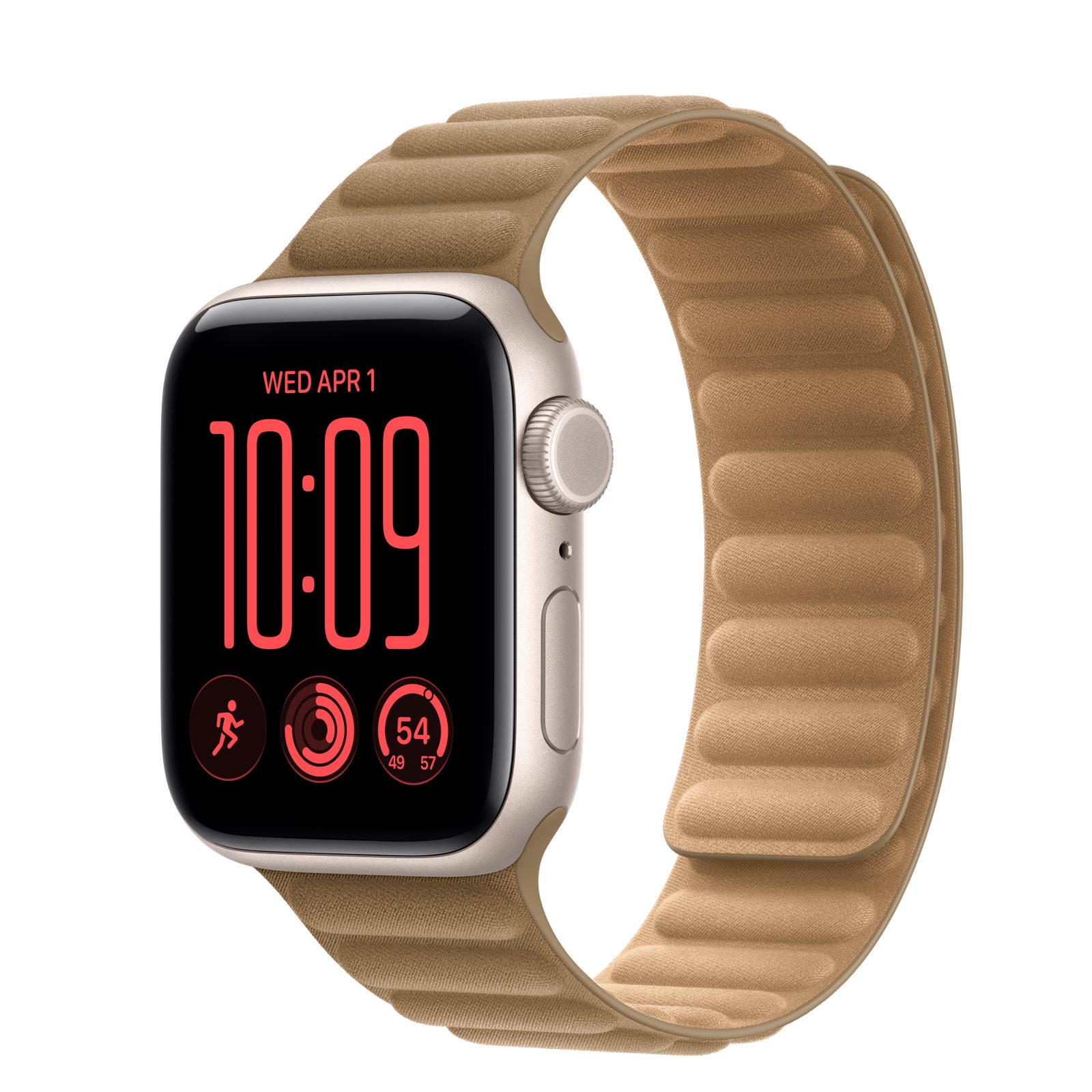Apple Watch SE 3 (GPS + Cellular) • Aluminiumboett stjärnglans, 40 mm • Magnetlänk kamelbrun