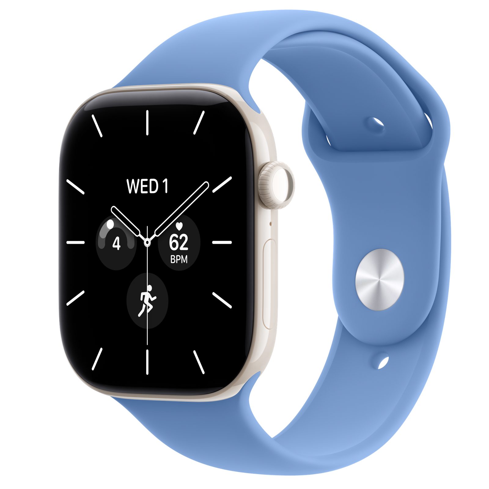Apple Watch Series 12 (GPS + Cellular) • Keramikboett pärlvit, 46 mm • Sportband ängsblå