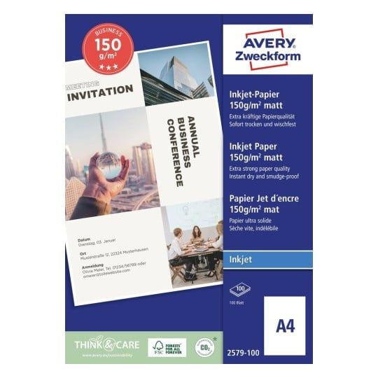 Avery Zweckform Superior Inkjet Paper 2579-100 - Matt - vit - A4 (210 x 297 mm) - 150 g/m² - 100 ark papper