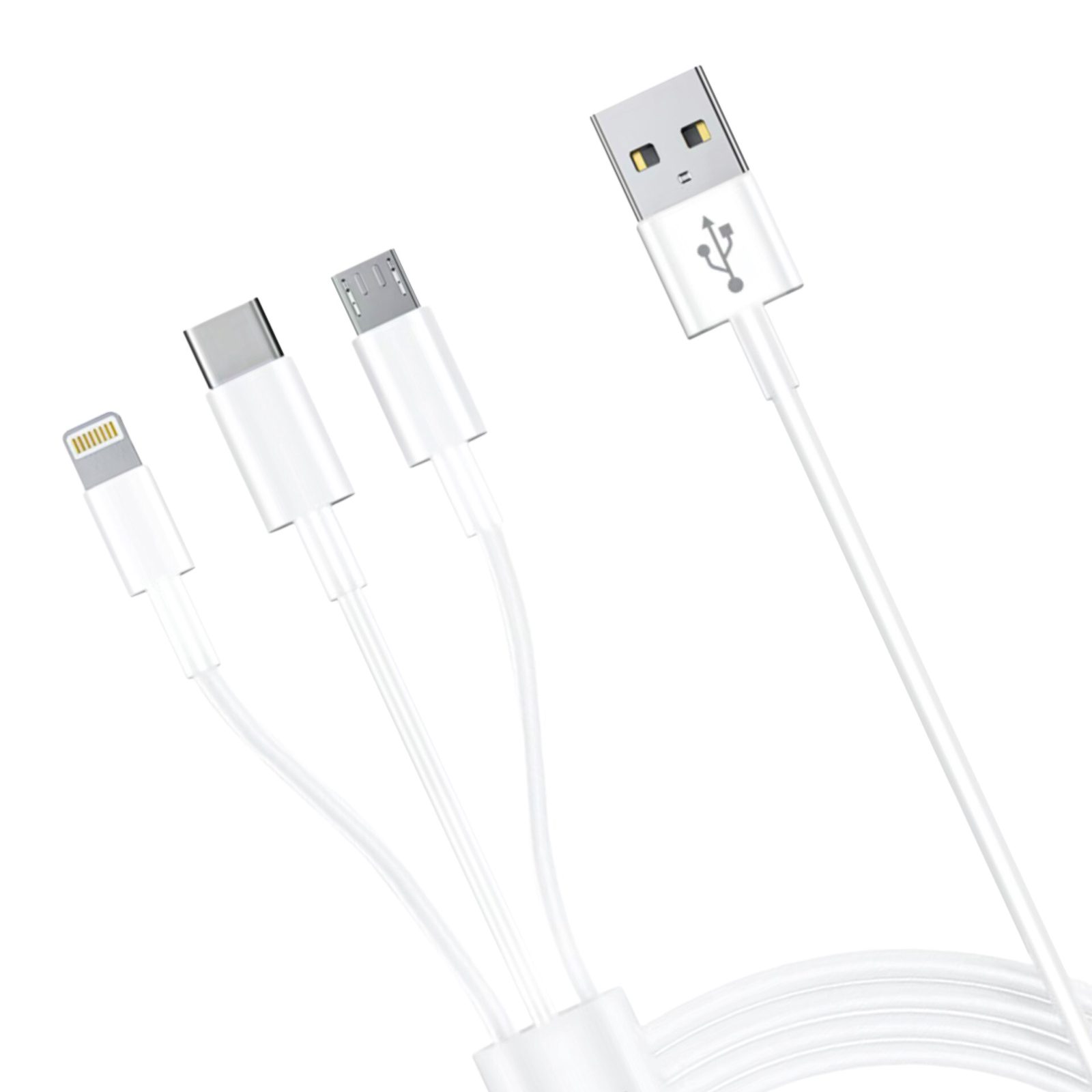 3mk-kabel 3-i-1 USB-A – micro-USB / Lightning / USB-C 1,2 m 20 V/2,4 A 15 W – vit, bild 5