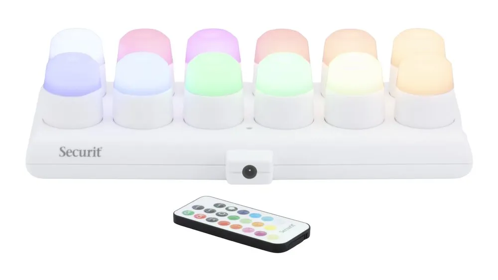 Securit® AMSTERDAM LED-värmeljus 12 RGB-färger IP54, 12 st. + laddningsstation