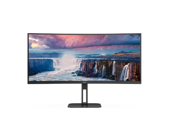 34" AOC CU34V5C, Curved VA 3440x1440, 1 ms, 100Hz FreeSync, 1500R, höjdjusterbar, HDMI/DP/USB-C 65W, USB 3.2-hubb