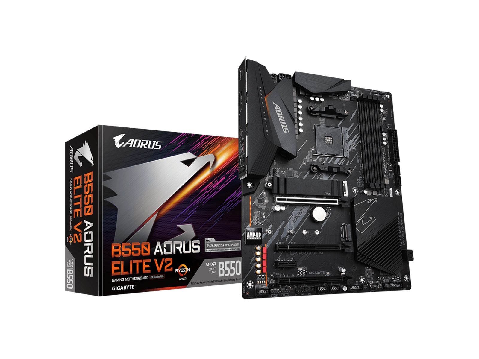 Gigabyte B550 AORUS ELITE V2, AMD Socket AM4, ATX, 4xDDR4, PCIe 4.0, 2xM.2 + SATA3 RAID, HDMI/DP, 7.1-ljud, USB-C, 2.5Gbe LAN, RGB Fusion 2.0, bild 3