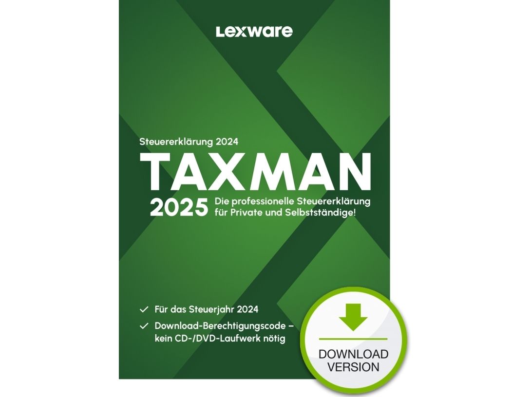 Lexware TAXMAN 2025 Download, Skattedeklarationer, 1 licens/-er, ESD (Electronic Software Download), Tyska, Windows 11 Enterprise x64, Windows 10, Windows 11 Home, Windows 10 Education, Windows 11 Pro,...