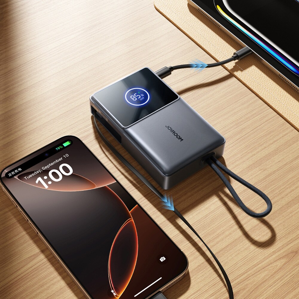 Joyroom 22.5W Powerbank 10000mAh snabbladdning med utdragbar kabel, bild 3