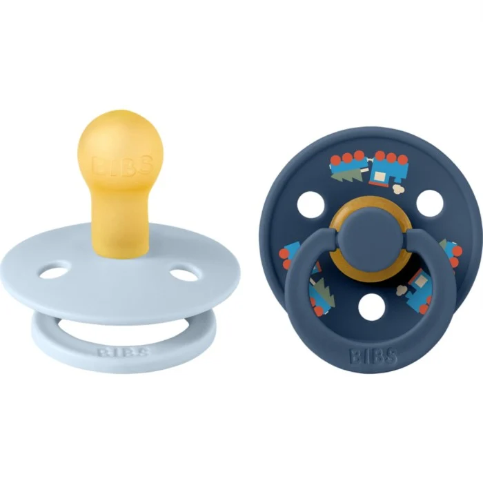 BIBS Pacifier Colour Holiday Train 2-pack Latex Size 1 Baby Blue/Steel Blue, bild 2