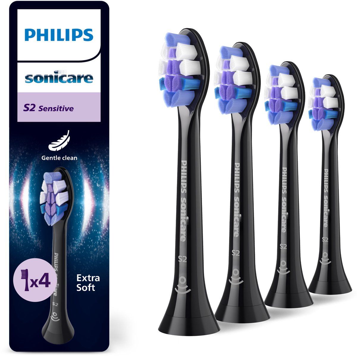 Philips Sonicare S2 Sensitive tandborsthuvuden - Svarta - 4-pack, bild 4
