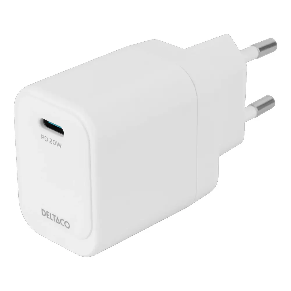 Deltaco 20W USB-C Väggladdare - Vit