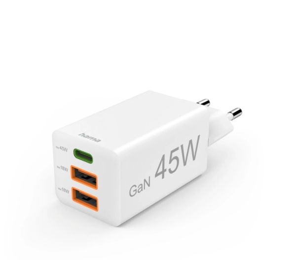 Hama 45 W Mini 3-ports GaN-laddare, vit