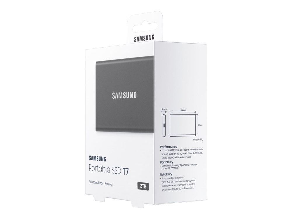 Samsung T7 extern SSD 2 TB (grå), bild 3