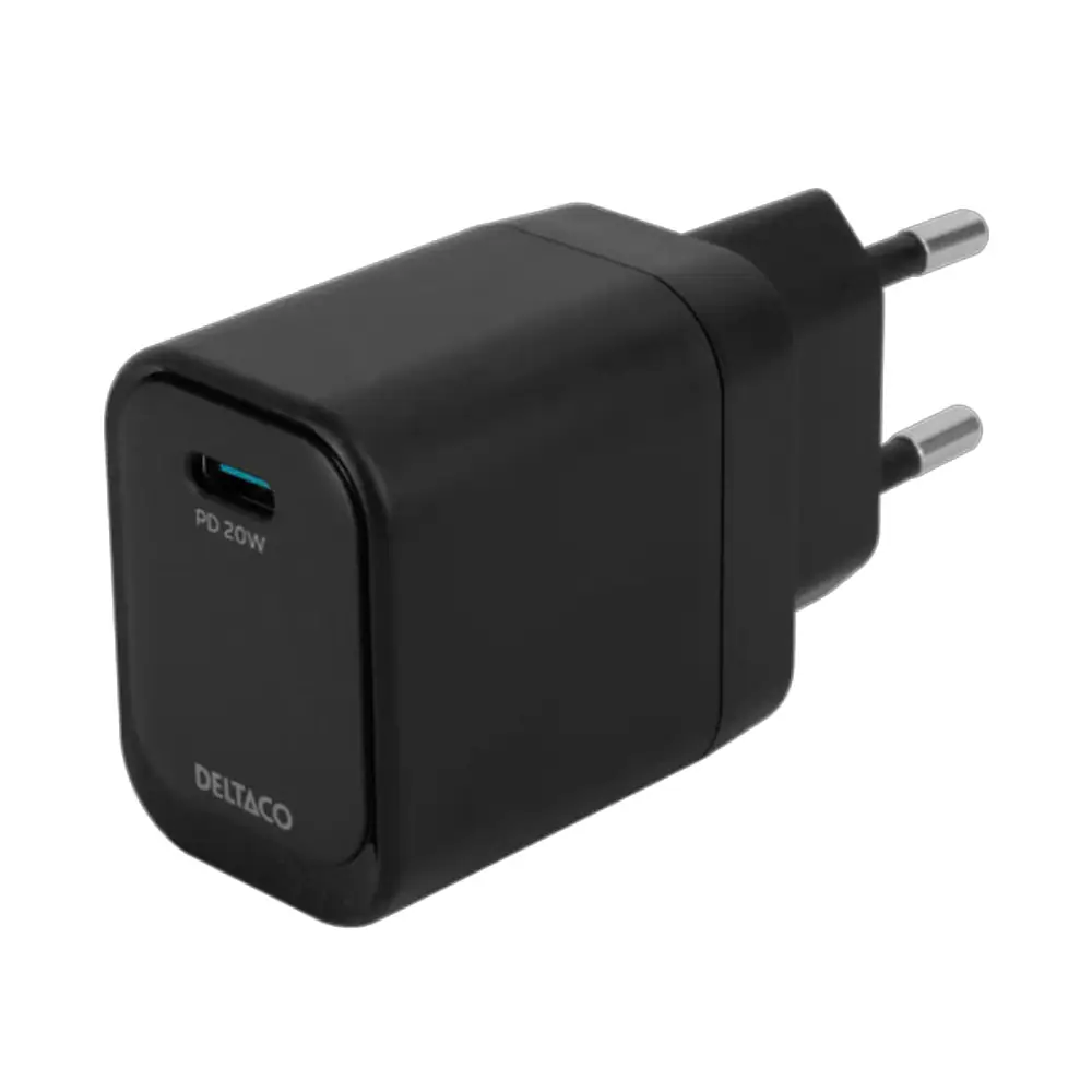Deltaco 20W USB-C Väggladdare - Svart