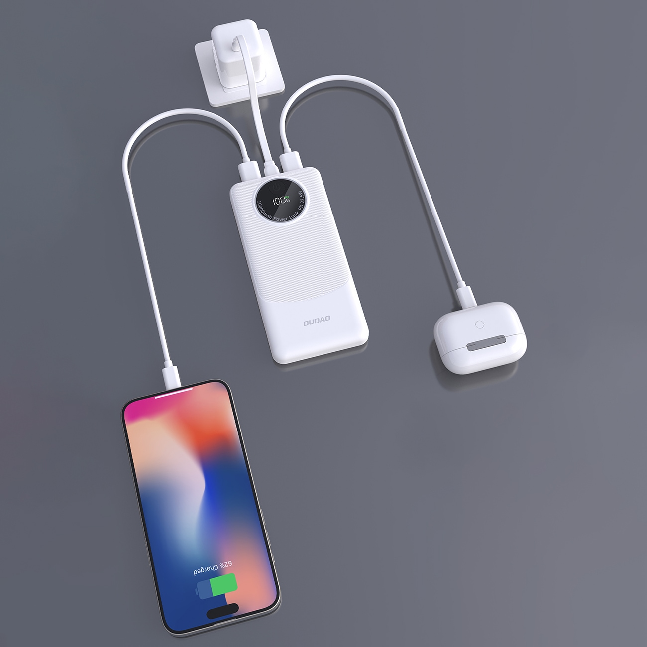 Powerbank Dudao K12 10 000 mAh PD 22,5 W USB-A, USB-C – vit, bild 3