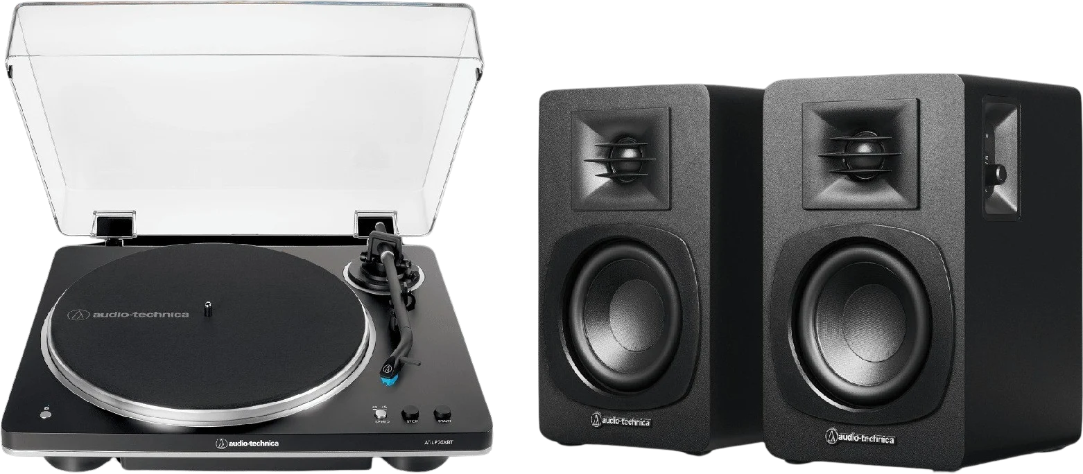 Audio Technica LP70XBT Skivspelare Svart + SP3X Högtalare