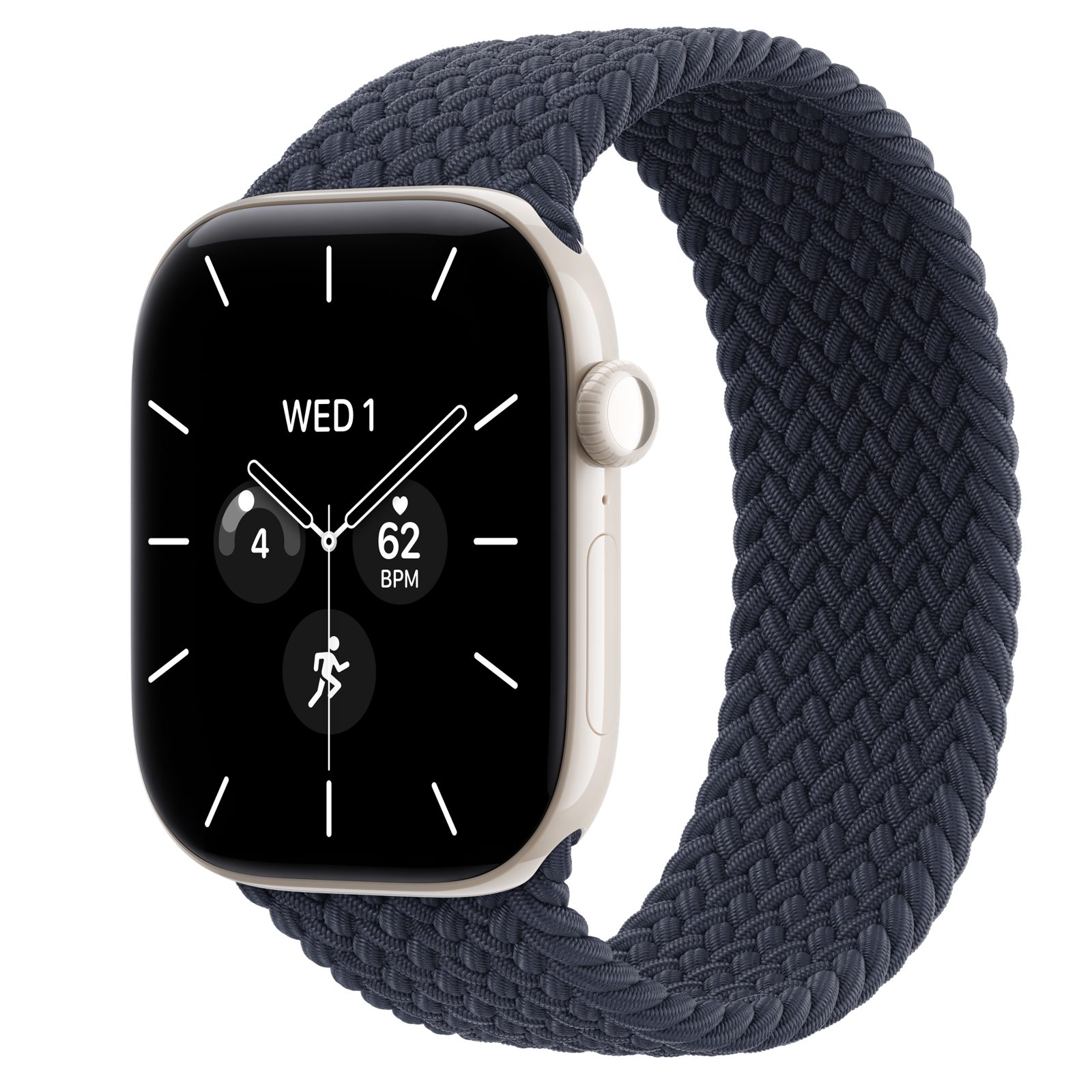 Apple Watch Series 12 (GPS + Cellular) • Keramikboett pärlvit, 46 mm • Flätad sololoop marinblå
