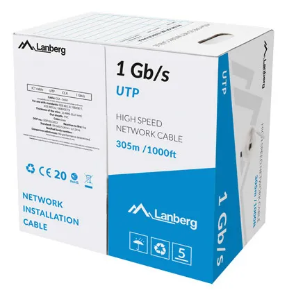 Lanberg - Bulkkabel - 305 m - UTP - LAN CABLE 1GB/S 305M SOLID CCA GREY - RAL 7035, grå