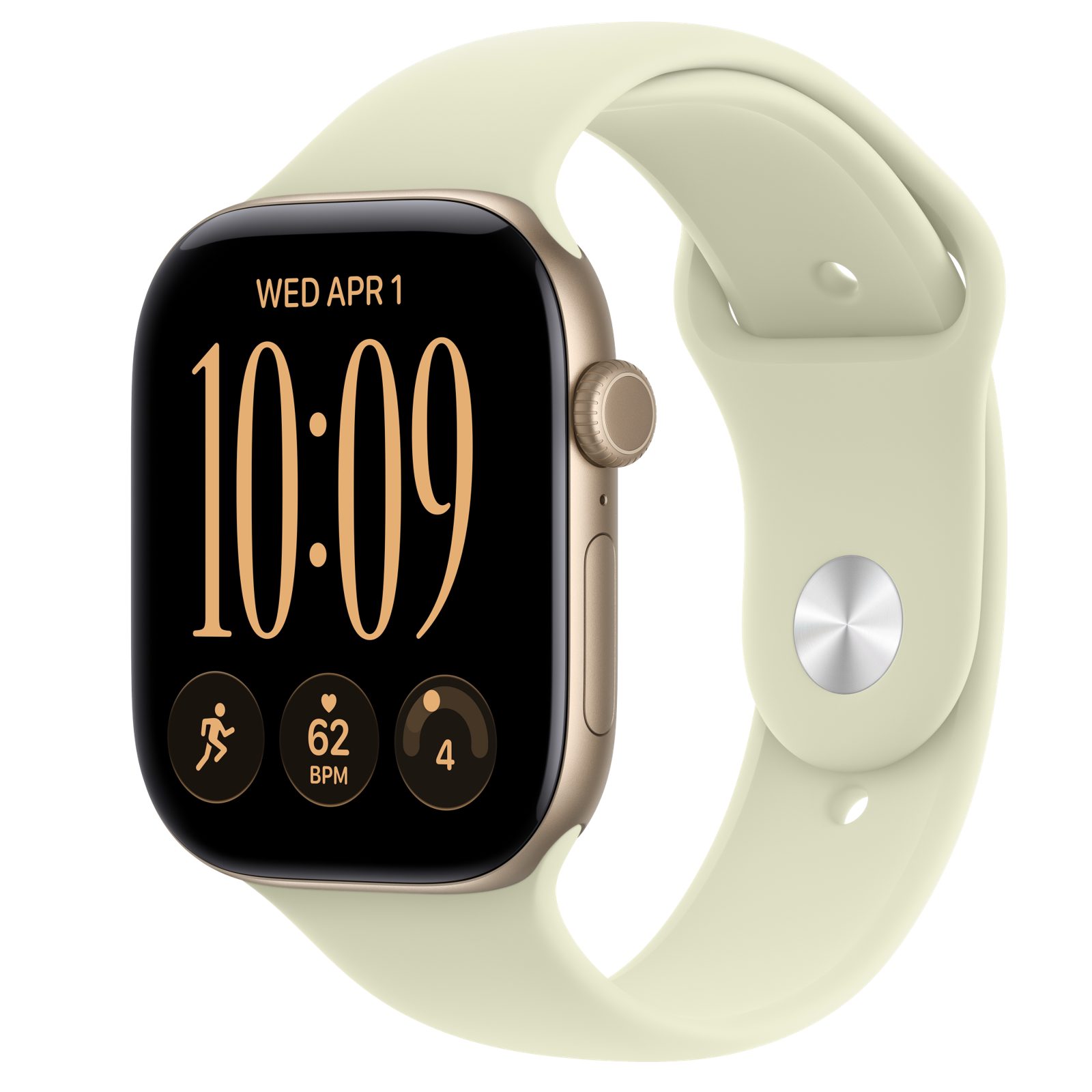 Apple Watch Series 12 (GPS) • Aluminiumboett ljust guld, 46 mm • Sportband ljusgrön suckulent