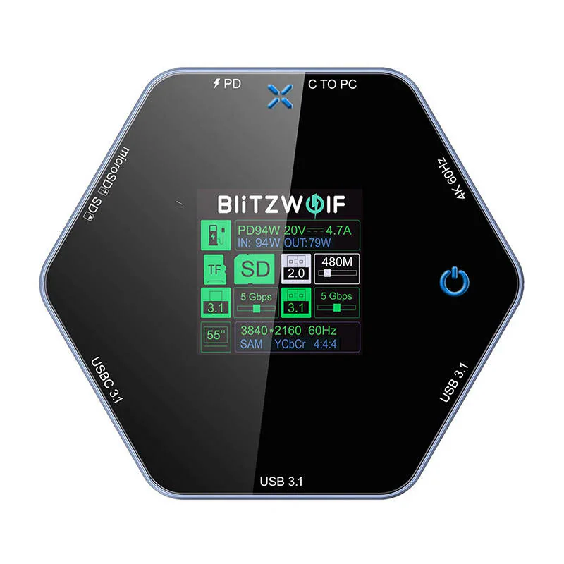 Blitzwolf dockningsstation/replikator 8-i-1 BW-TH16 USB-C 3.1 (100W) LCD