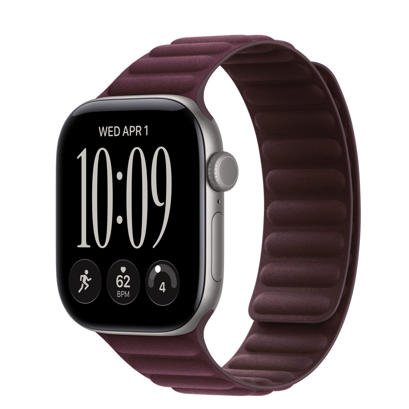 Apple Watch Series 12 (GPS + Cellular) • Aluminiumboett rymdgrå, 42 mm • Magnetlänk bourgogne