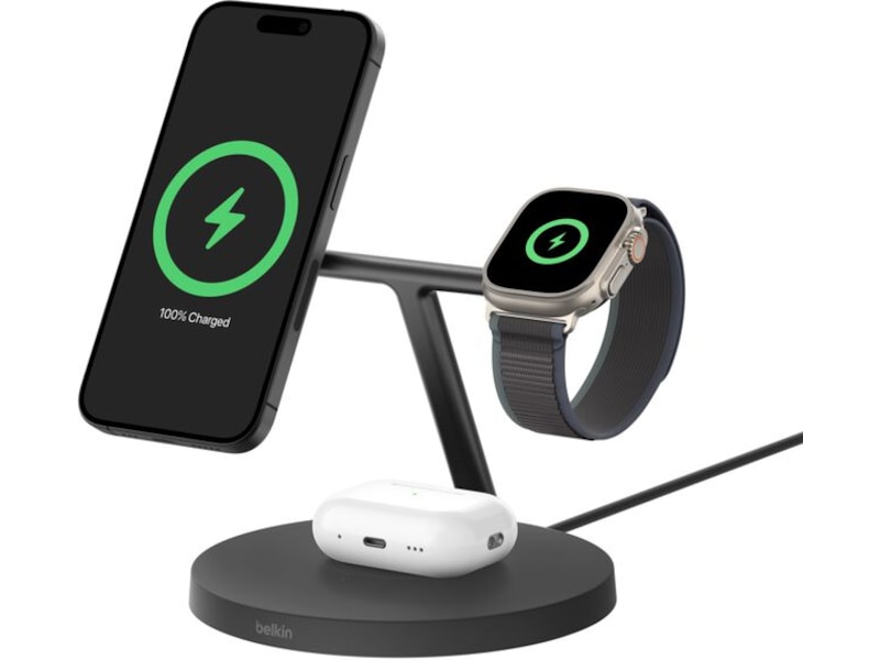 Belkin BoostCharge Pro 3-i-1 Qi2 trådlöst laddningsställ, svart, bild 4