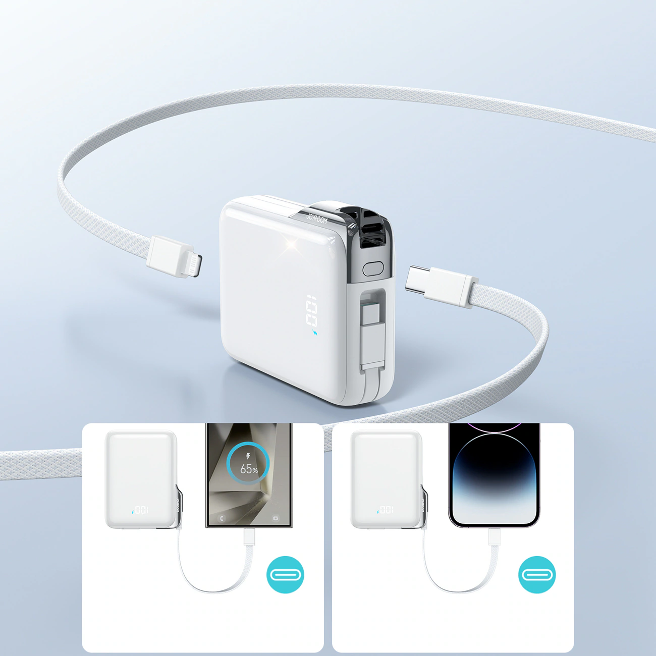 Joyroom JR-PBF27 Pro 10000mAh 30W Power Bank med USB-C-kabel och USB-C till Lightning - Vit, bild 3