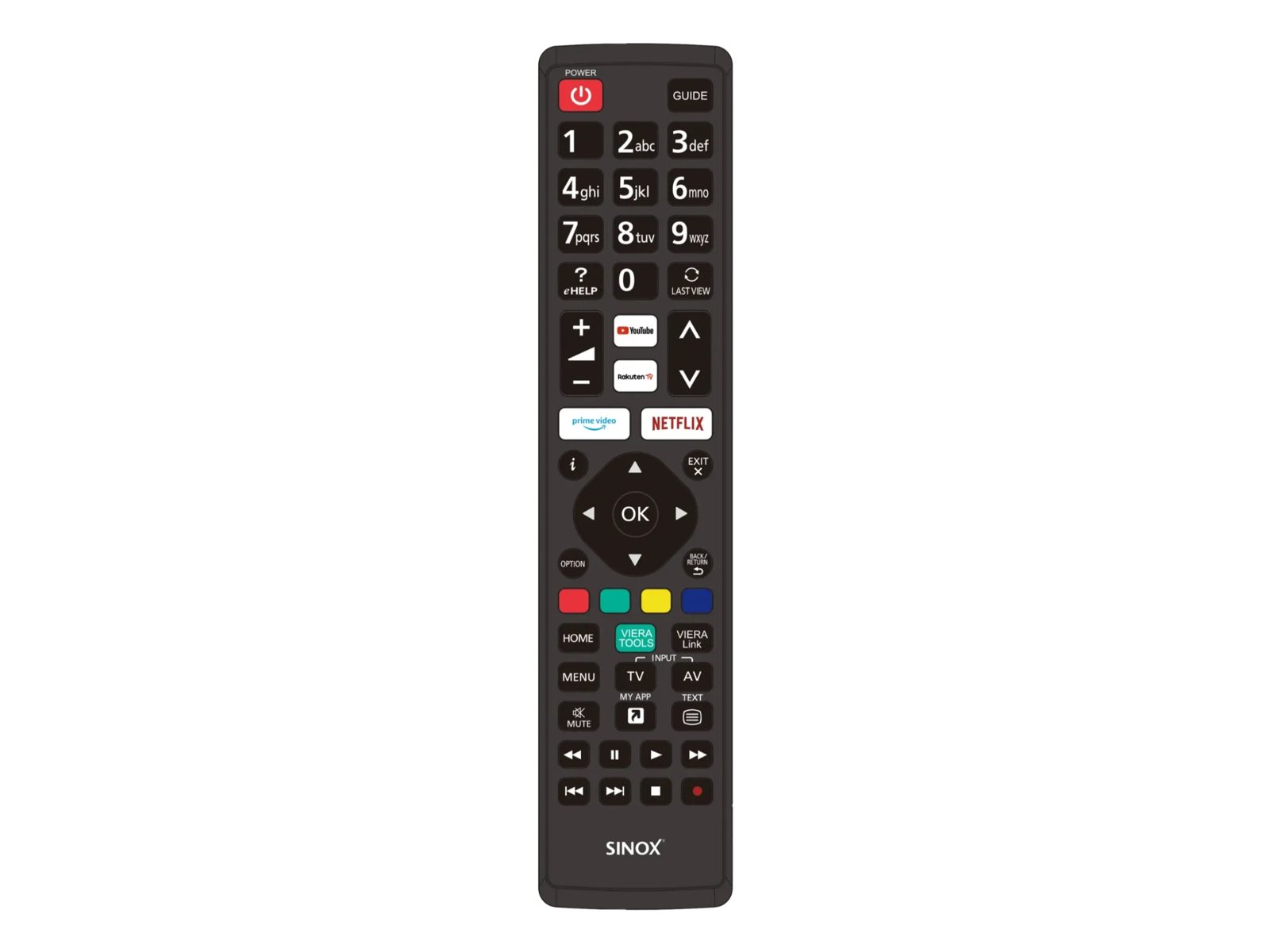 Sinox fjärrkontroll för Panasonic, TV, RF Trådlös, Tryckknappar, Svart