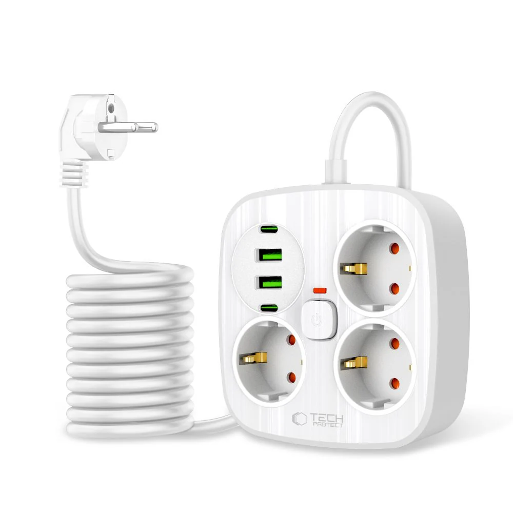Tech-Protect PCS3X4 grenuttag, 3 uttag, 2xUSB-A, 2xUSB-C 200 cm - vit, bild 2