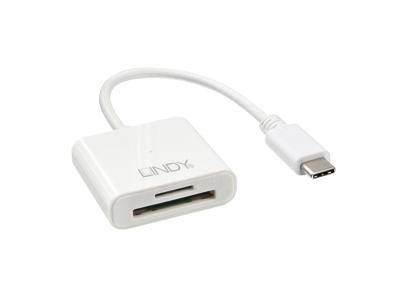 Lindy 43185, MicroSD (TransFlash),SD, vit, 5000 Mbps, akrylnitrilbutadienstyren, 2000 GB, USB 3.2 Gen 1 (3.1 Gen 1) Typ-C