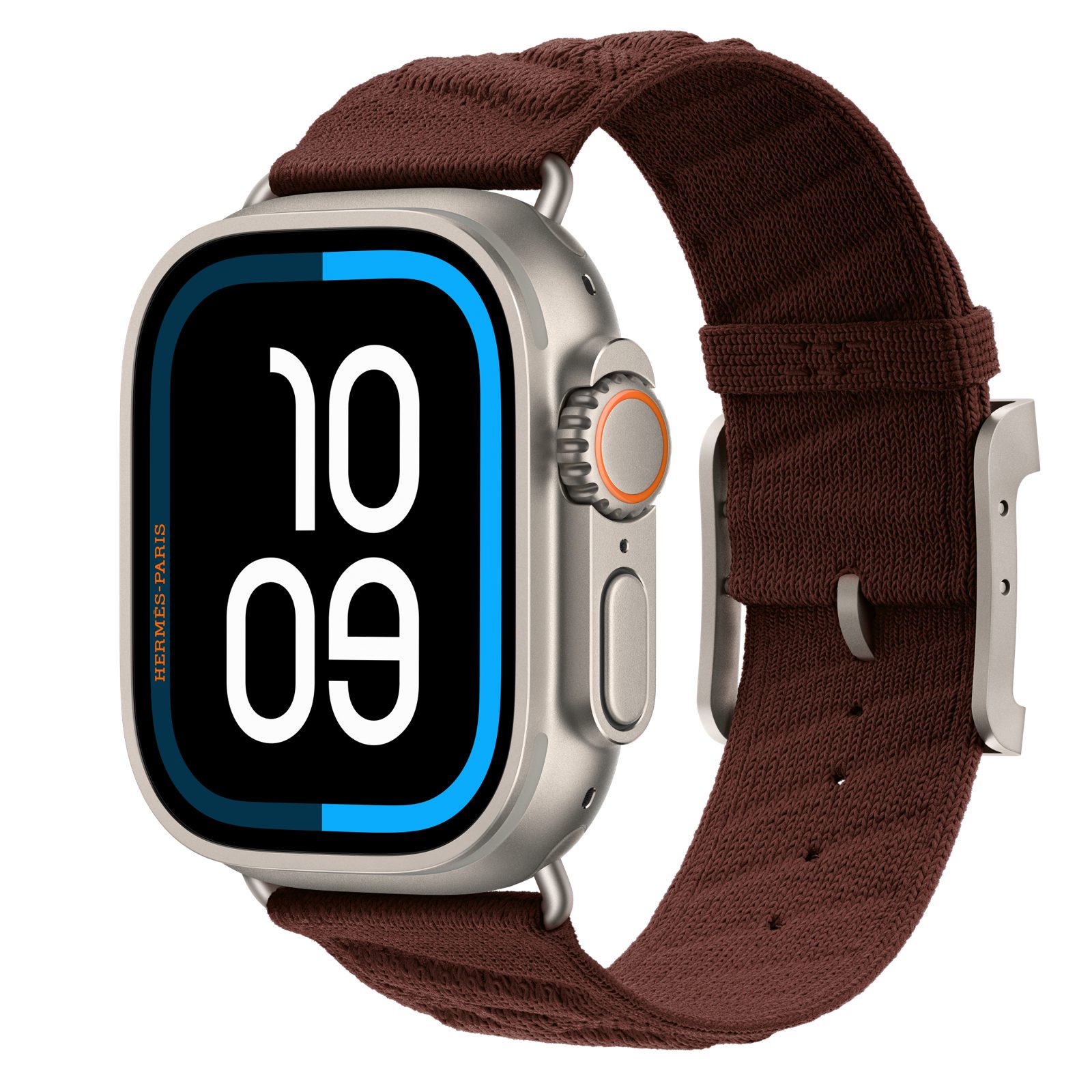 Apple Watch Hermès Ultra 4 (GPS + Cellular) • Titanboett naturlig, 49 mm • En Mer i Bordeaux