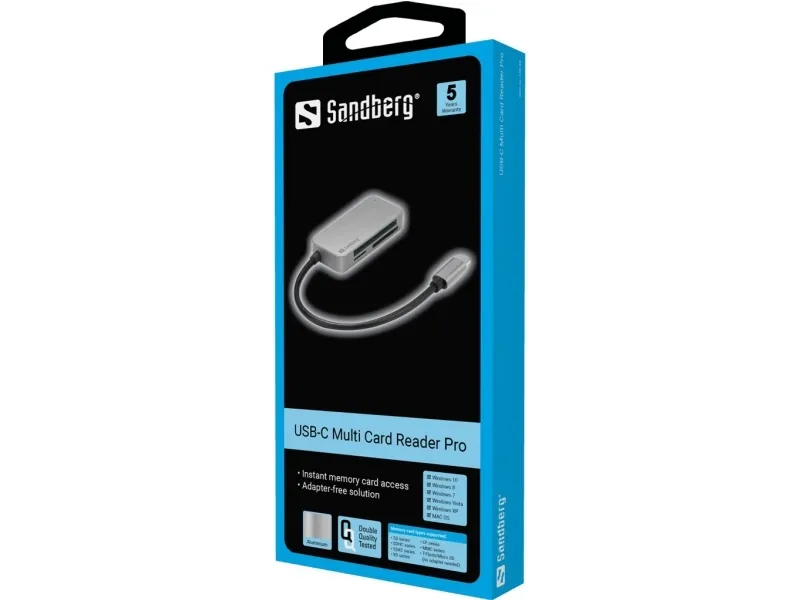Sandberg USB-C Multi Card Reader Pro - Kortläsare (MMC, SD, TransFlash, microSD, SDHC, SDXC, CFast Card) - USB-C