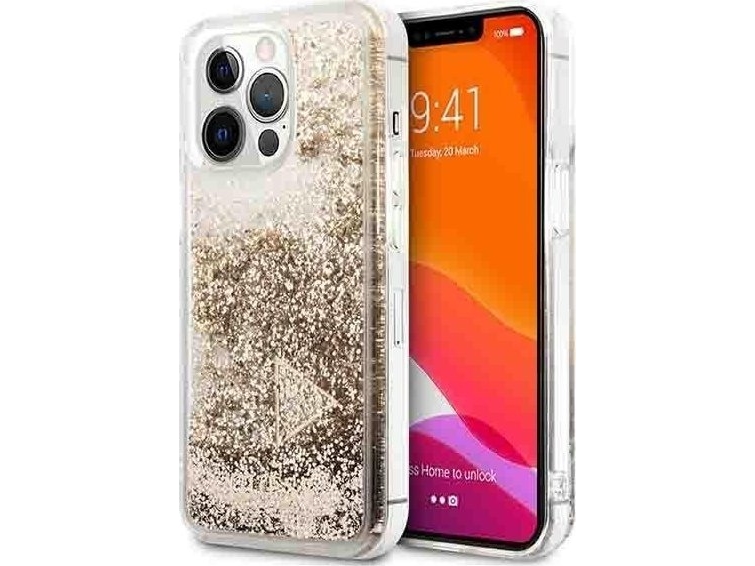Guess Etui Guess do iPhone 14 Pro 6,1 złoty/gold hardcase Glitter Charms