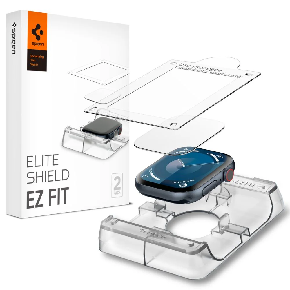 Spigen Elite Shield "EZ FIT" Hybridglas 2-PACK för Apple Watch 10 (46MM) - Klar