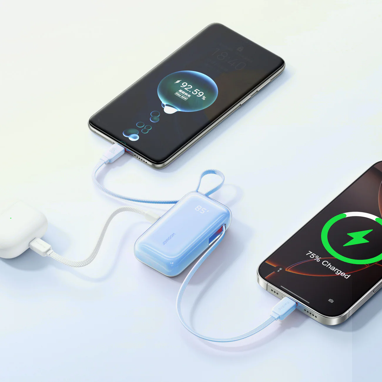 Joyroom JR-PR2L 10 000 mAh 35 W powerbank med utdragbar USB-C-kabel & Lightning-snodd – blå, bild 3