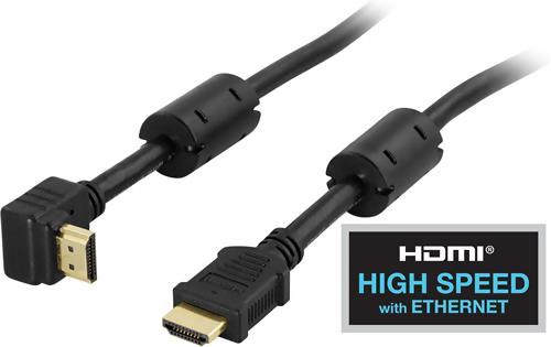 Deltaco Vinklad HDMI Kabel High Speed with Ethernet, 4K, Ultra HD i 60Hz - Svart - 1m