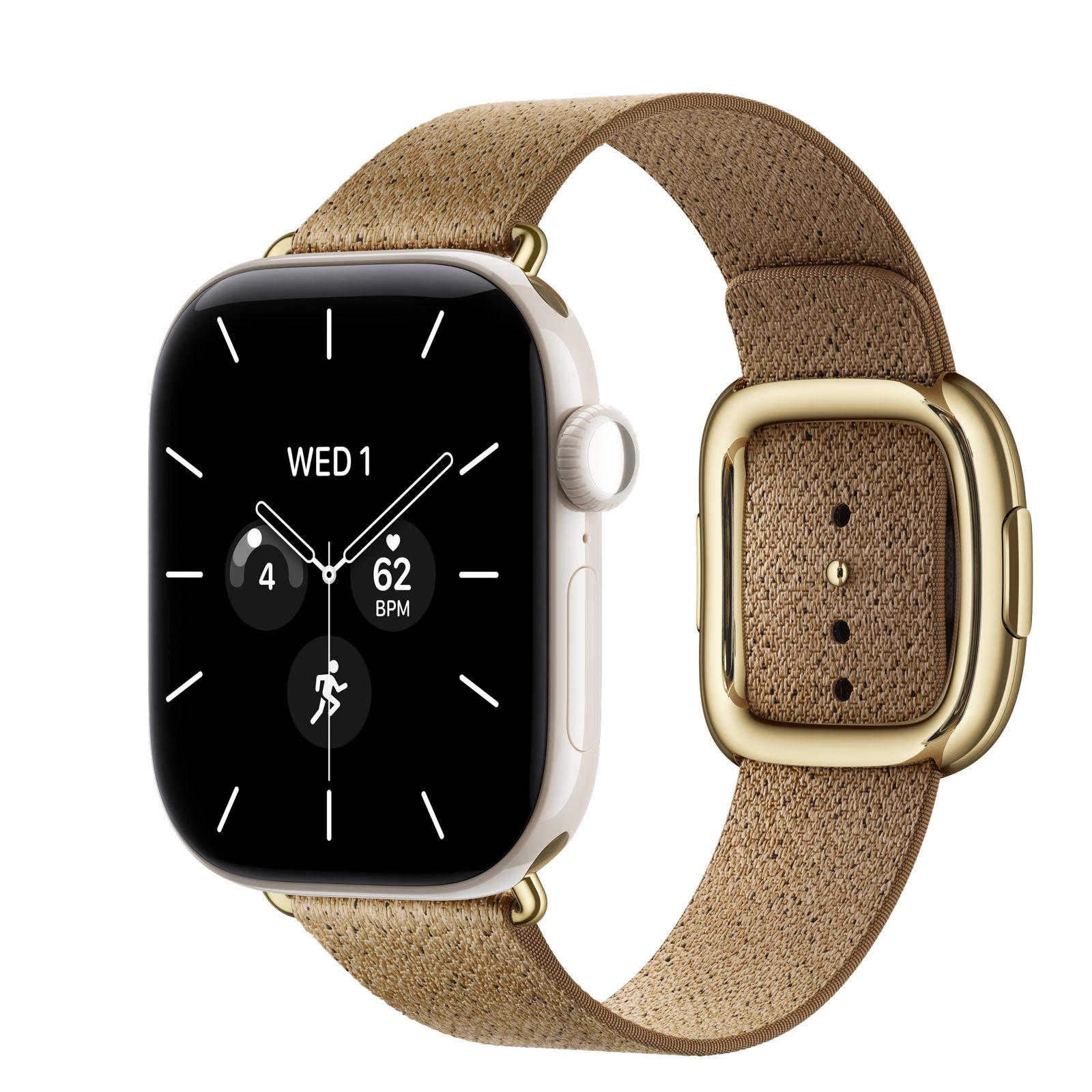 Apple Watch Series 12 (GPS + Cellular) • Keramikboett pärlvit, 42 mm • Modernt spänne kamelbrun