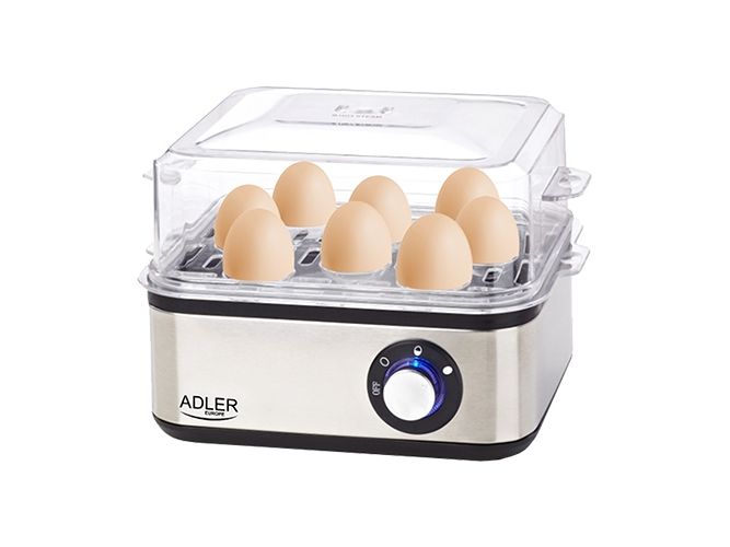 Adler AD 4486 äggkokare 800 W för 8 ägg, svart, satinerat stål, transparent