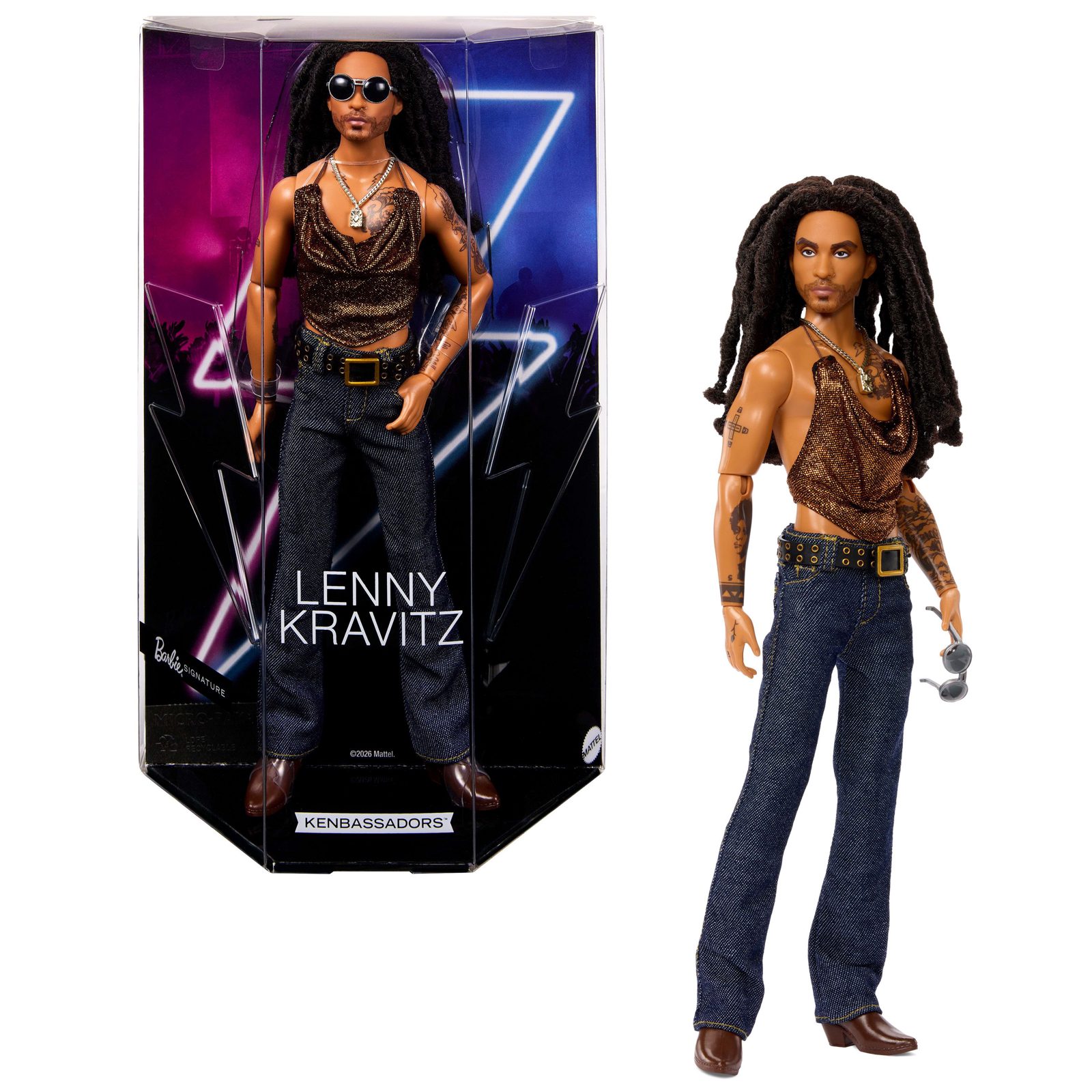 Barbie Lenny Kravitz-docka, Signature Kenbassadors, meshlinne, bootcutjeans