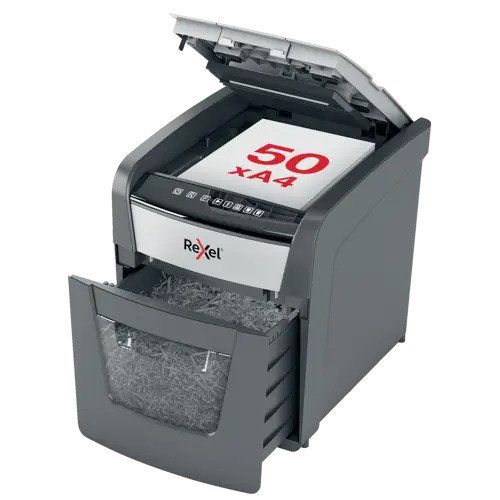Rexel Optimum AutoFeed+ 50X korsskärande dokumentförstörare, 20 L, P-4