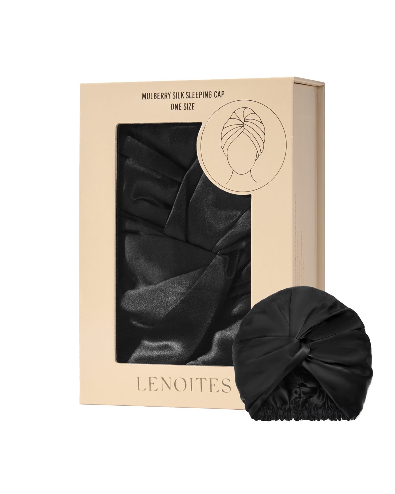 Lenoites Mulberry Silk Sleeping Cap Black 1 pcs