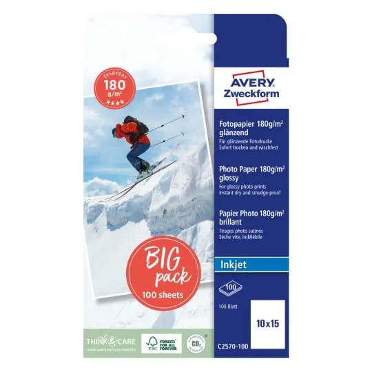 Fotopapper 10x15 cm 180g Glossy t/inkjet 1 foto/ark - (100 ark per förpackning)