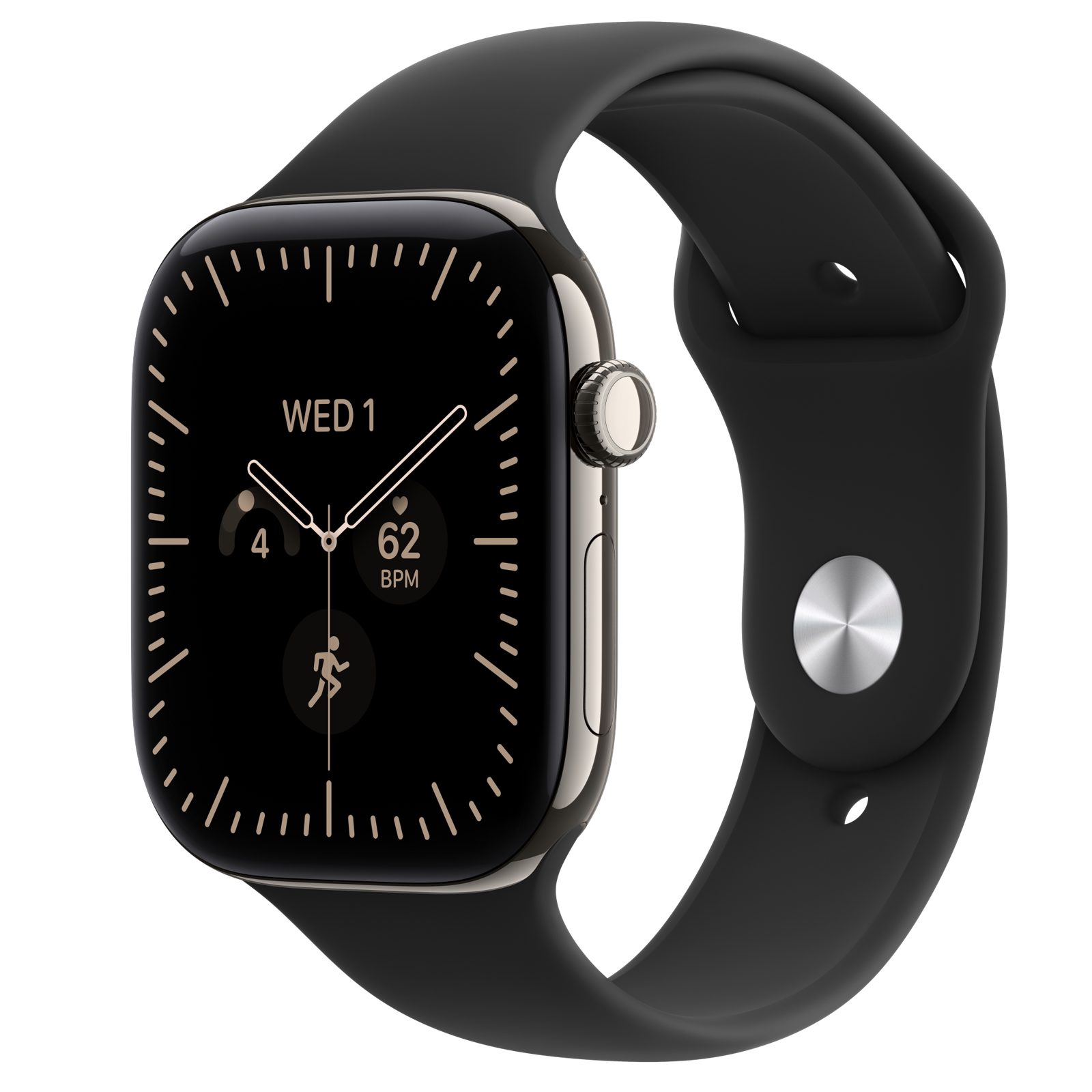 Apple Watch Series 12 (GPS + Cellular) • Titanboett naturlig, 46 mm • Sportband svart
