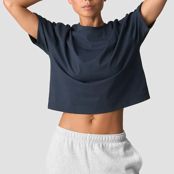 Everyday Cotton Cropped T-shirt, Navy, XS
