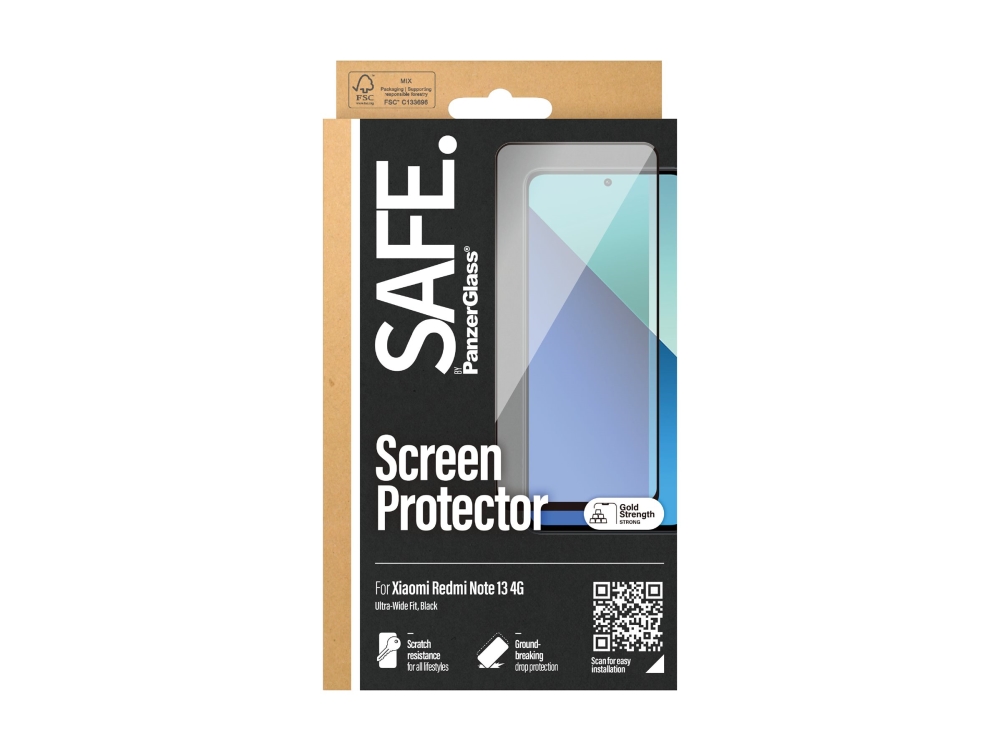 SAFE. by PanzerGlass - Skärmskydd för mobiltelefon - ultrabred passning - glas - ramfärg svart - för Xiaomi Redmi Note 13