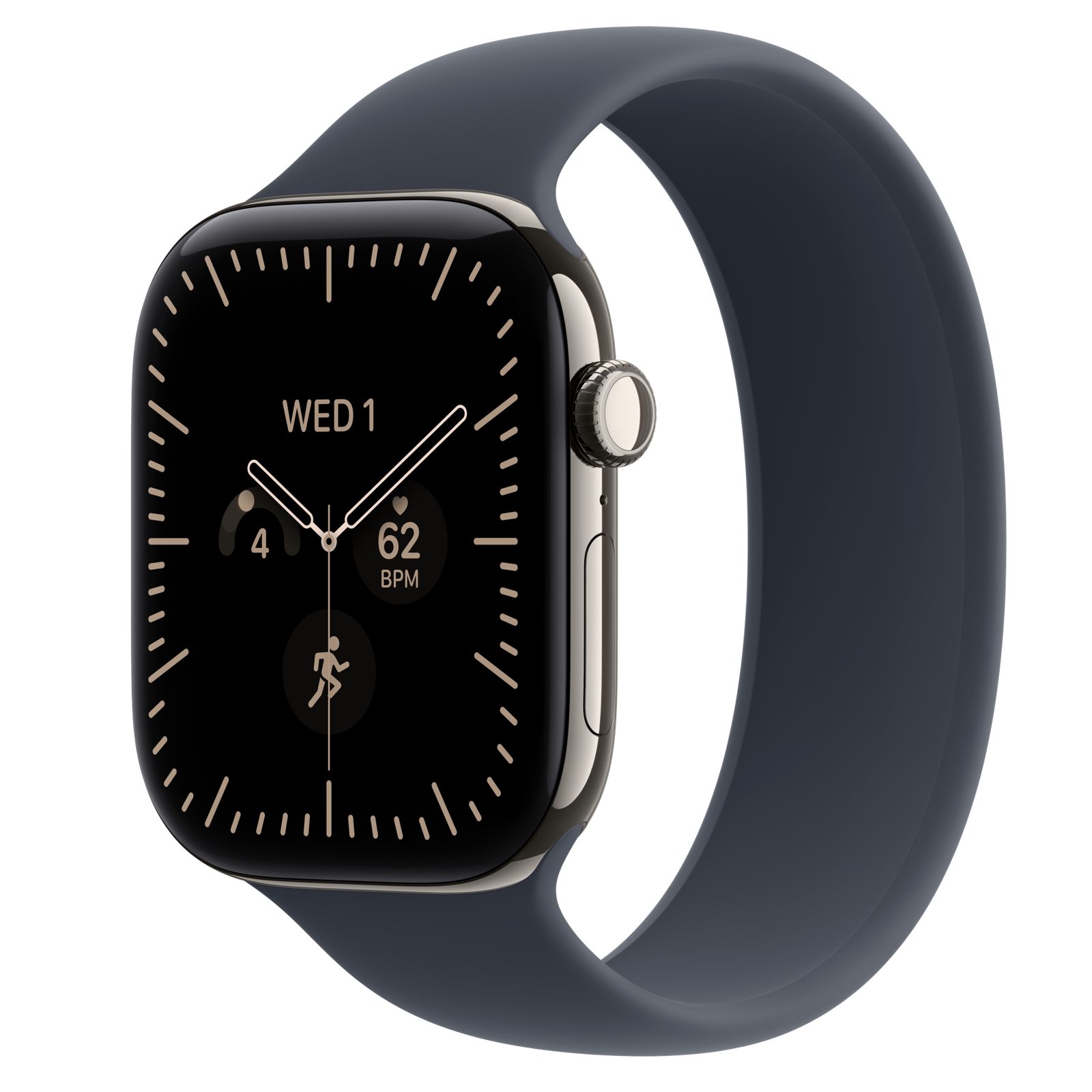 Apple Watch Series 12 (GPS + Cellular) • Titanboett naturlig, 46 mm • Sololoop marinblå
