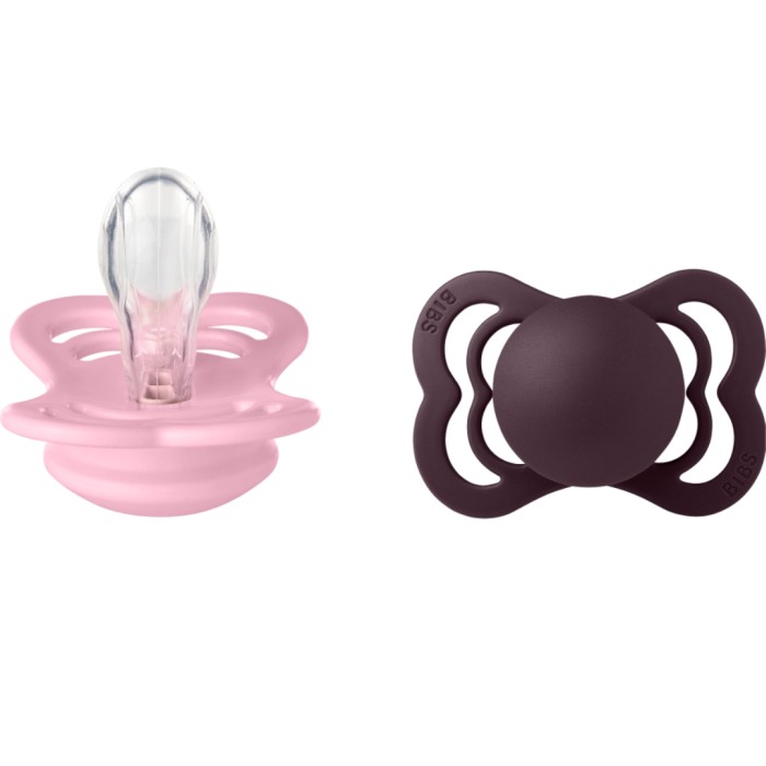 BIBS Pacifier Supreme Silicone Baby Pink Plum Size 1 2pcs