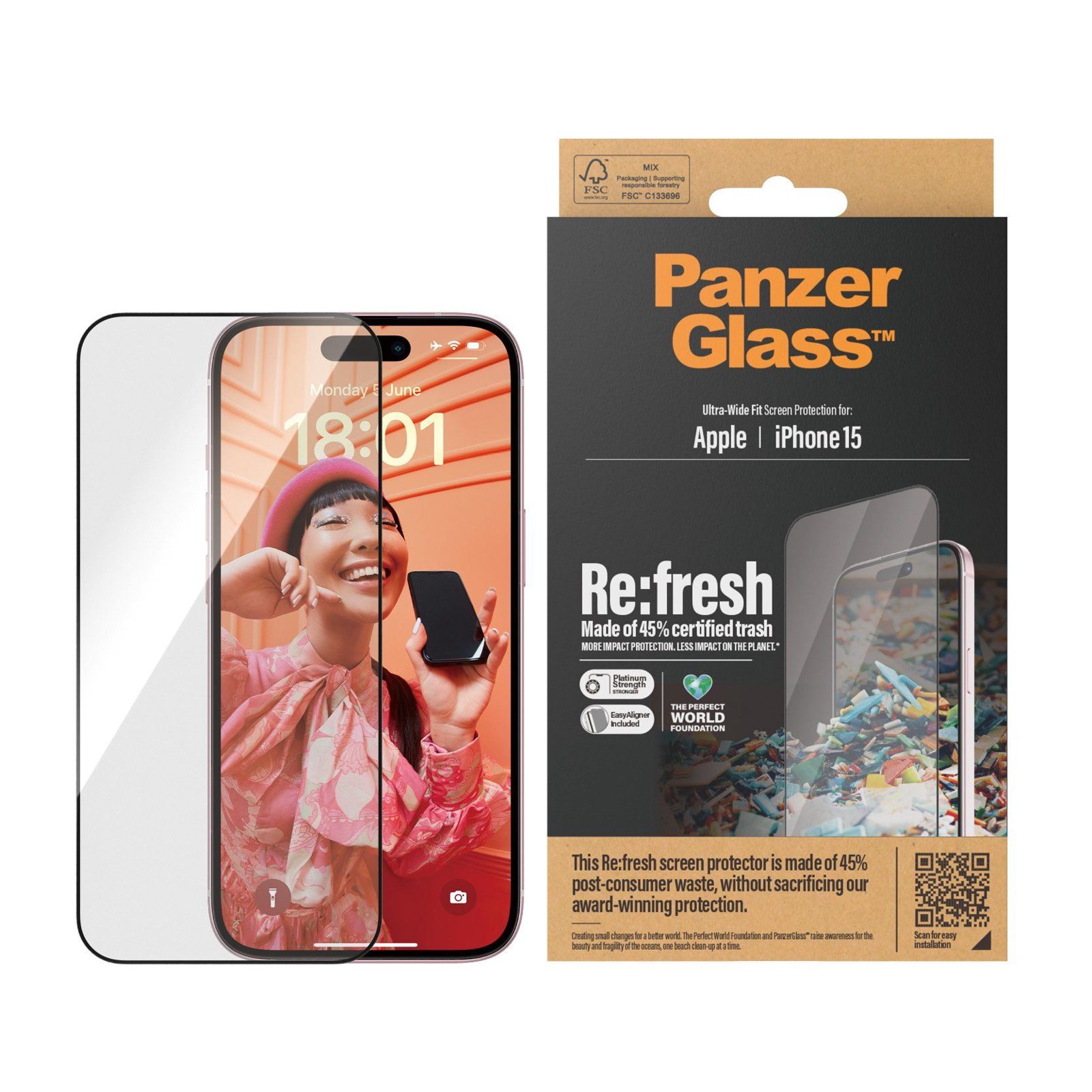 PanzerGlass™ | Ultra-Wide Fit - Skärmskydd för mobiltelefon - Re:fresh | Apple iPhone 15
